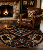 Hallway Runner Rug 2x6 Indoor Door Mat - Bear Rustic Cabin Non-Slip Entryway Rug, Low Pile Tribal Print for Kitchen, Bedroom