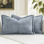 MIULEE Decorative Throw Pillow Covers for Couch Bed Livingroom 20x20 Inch Set of 2 Beige Boho Accent Throw Pllows Broadside Striped Patchwork Soft Corduroy Pillowcases