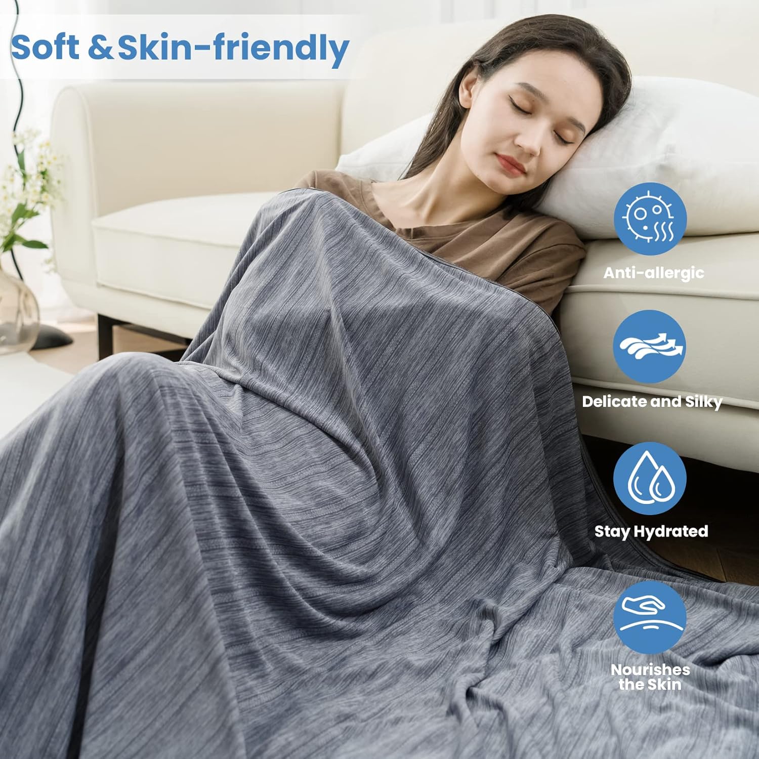 OIGAE Cooling Blanket for Hot Sleepers - Soft & Lightweight Summer Cold Blanket for Night Sweats | Perfect for Bed, Couch, Sofa (Grey, Throw 50" x 70")