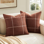 2 Packs Grid Embroidery Throw Pillow Covers, 18x18 Inch Light Sage Green, Farmhouse Linen Decorative Light Green Cushion Covers for Sofa Bed Living Room Home Decor