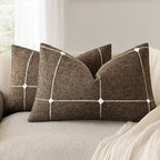 Foindtower Pack of 2 Decorative Faux Linen Jacquard Check Throw Pillow Covers Farmhouse Cushion Cover with Grid Textured Accent Pillowcase for Couch Sofa Living Room Home Decor,20×20 Inch,Olive Green