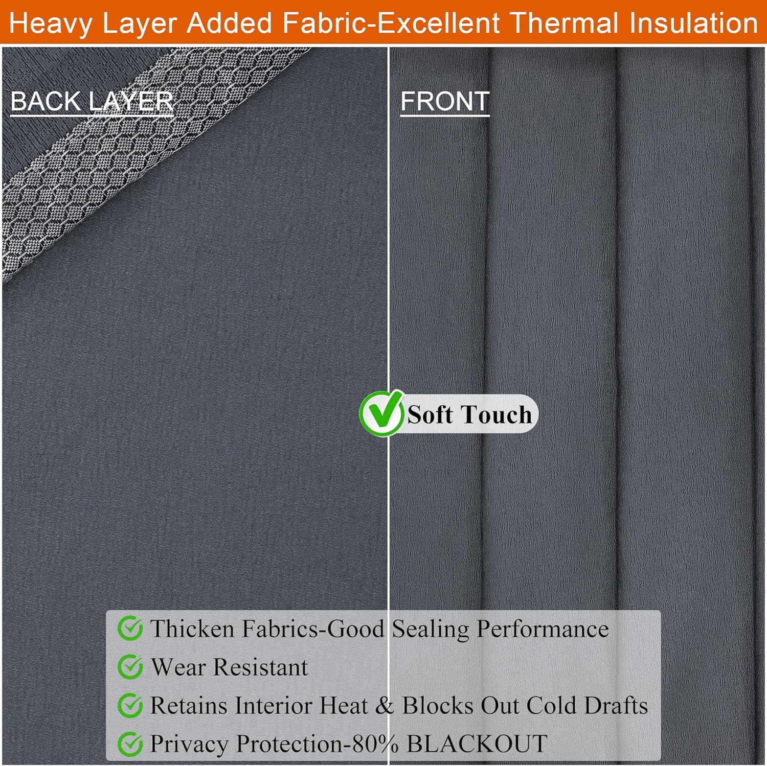 Magnetic Thermal Insulated Door Curtain,Thicker Layered Fabric Doorway Curtains,Temporary Door Insulation Cover Keep Warm Winter&Cool Summer,Dark Grey Fabric Window Insulation Kit for Winter
