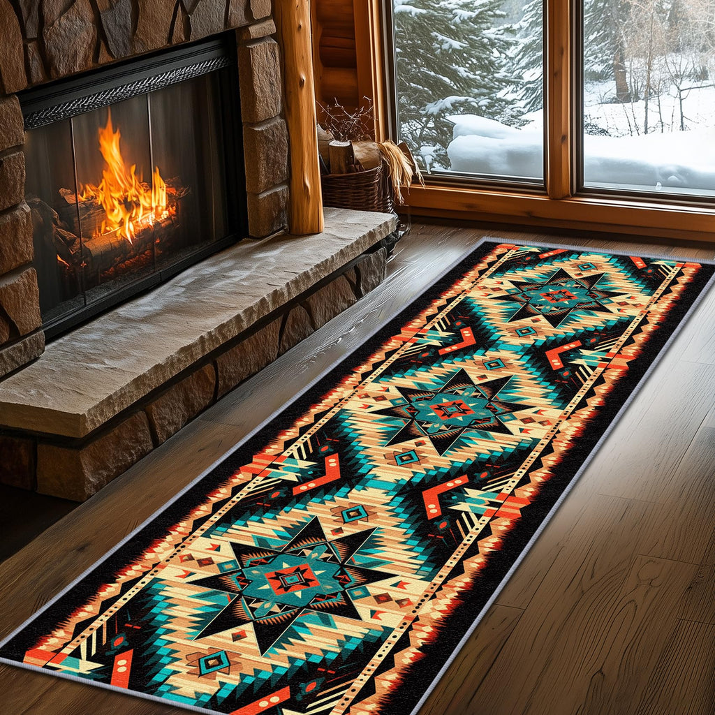 Aztec Rugs for Bedroom, Aztec Runner Rug, 2x7ft, Southwest Native American Rustic Hallway Runner, Boho Ethnic Retro Low Pile Washable Runner Rug - Aztec Home Decor