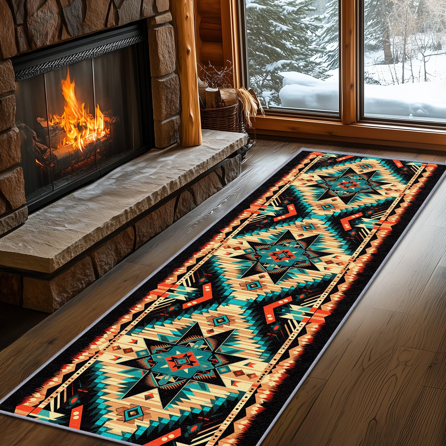 Aztec Rugs for Bedroom, Aztec Runner Rug, 2x7ft, Southwest Native American Rustic Hallway Runner, Boho Ethnic Retro Low Pile Washable Runner Rug - Aztec Home Decor