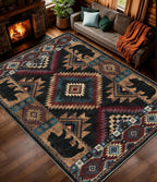 Hallway Runner Rug 2x6 Indoor Door Mat - Bear Rustic Cabin Non-Slip Entryway Rug, Low Pile Tribal Print for Kitchen, Bedroom