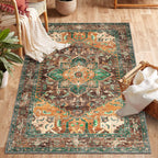 Yamaziot Washable Runner Rug, 2x8 Non-Slip Boho Vintage Hallway Rug Runner with Rubber Backing, Stain Resistant & Low Pile Faux Wool Distressed Carpet Runner for Bedroom, Kitchen, Laundry, Entrance