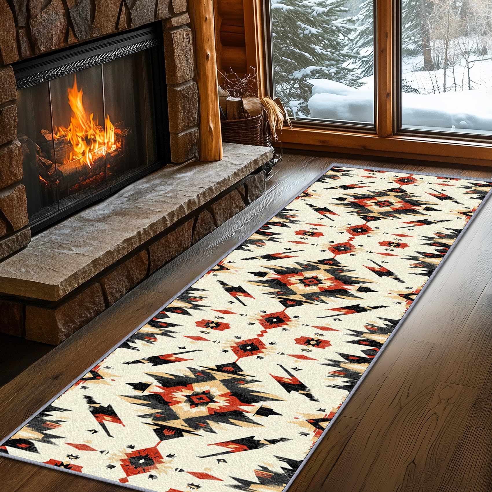 Aztec Rugs for Bedroom, Aztec Runner Rug, 2x7ft, Southwest Native American Rustic Hallway Runner, Boho Ethnic Retro Low Pile Washable Runner Rug - Aztec Home Decor