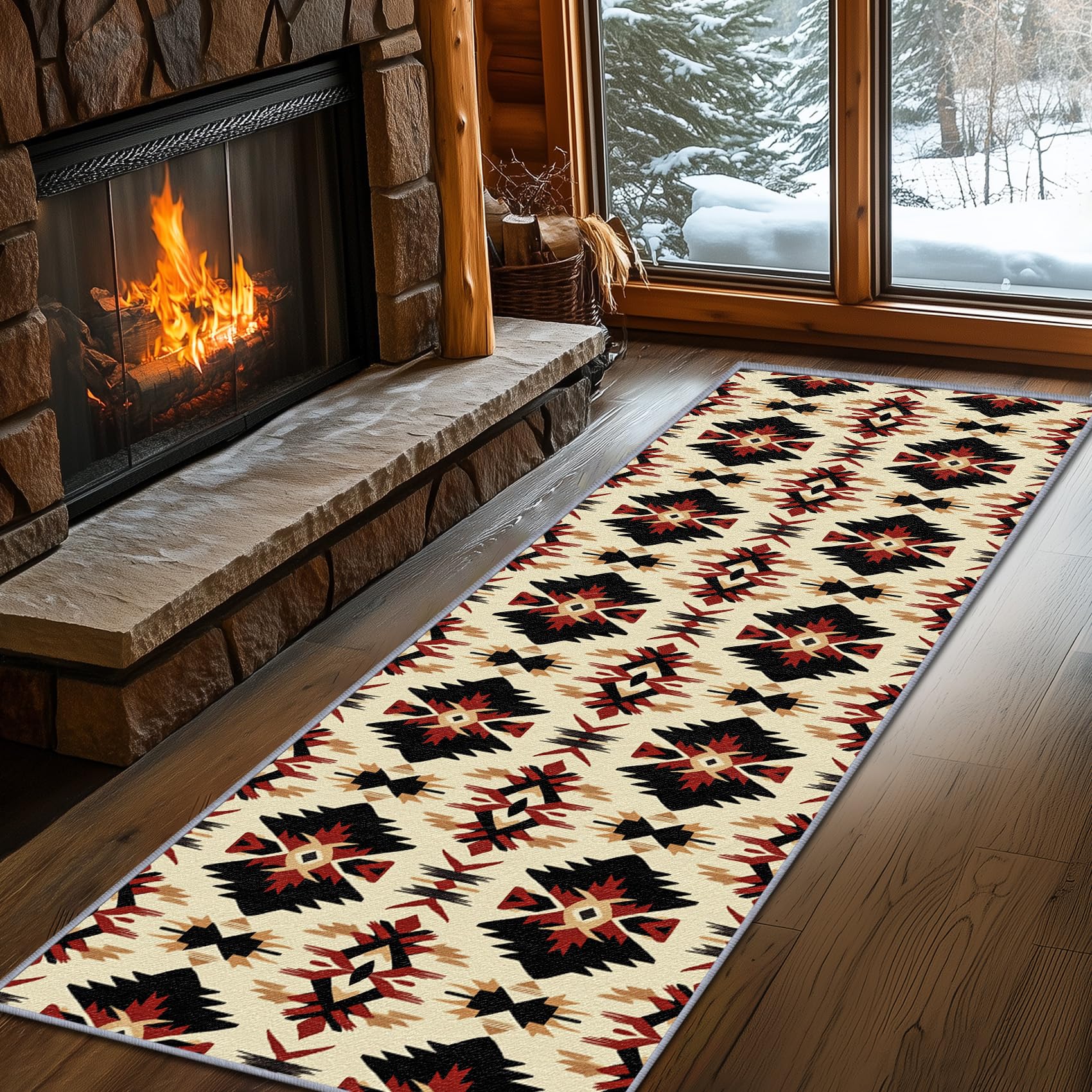 Aztec Rugs for Bedroom, Aztec Runner Rug, 2x7ft, Southwest Native American Rustic Hallway Runner, Boho Ethnic Retro Low Pile Washable Runner Rug - Aztec Home Decor