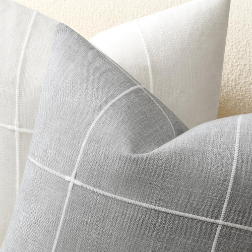 2 Packs Grid Embroidery Throw Pillow Covers, 18x18 Inch Light Grey, Farmhouse Linen Decorative Grey Cushion Covers for Sofa Bed Living Room Home Decor
