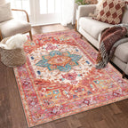 Yamaziot Washable Runner Rug, 2x8 Non-Slip Boho Vintage Hallway Rug Runner with Rubber Backing, Stain Resistant & Low Pile Faux Wool Distressed Carpet Runner for Bedroom, Kitchen, Laundry, Entrance