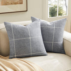 2 Packs Grid Embroidery Throw Pillow Covers, 18x18 Inch Light Grey, Farmhouse Linen Decorative Grey Cushion Covers for Sofa Bed Living Room Home Decor