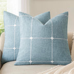 Foindtower Pack of 2 Decorative Faux Linen Jacquard Check Throw Pillow Covers Farmhouse Cushion Cover with Grid Textured Accent Pillowcase for Couch Sofa Living Room Home Decor,20×20 Inch,Olive Green