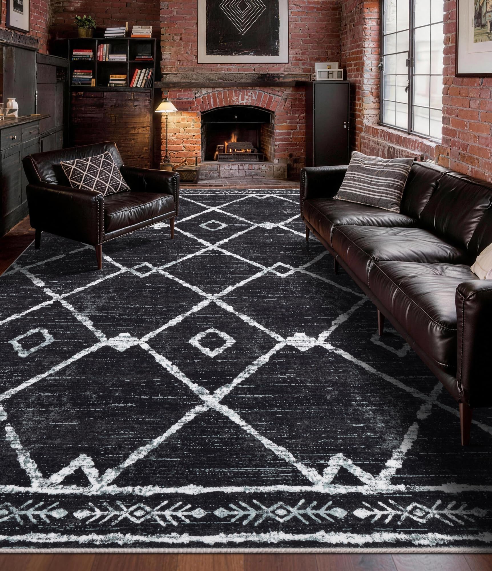 Hallway Runner Rug 2x6 Indoor Door Mat - Bear Rustic Cabin Non-Slip Entryway Rug, Low Pile Tribal Print for Kitchen, Bedroom