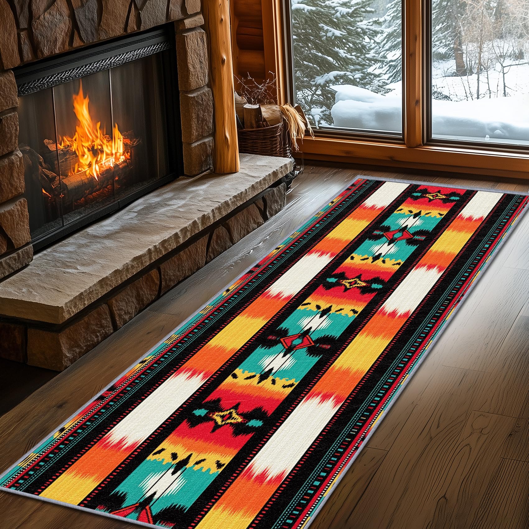 Aztec Rugs for Bedroom, Aztec Runner Rug, 2x7ft, Southwest Native American Rustic Hallway Runner, Boho Ethnic Retro Low Pile Washable Runner Rug - Aztec Home Decor