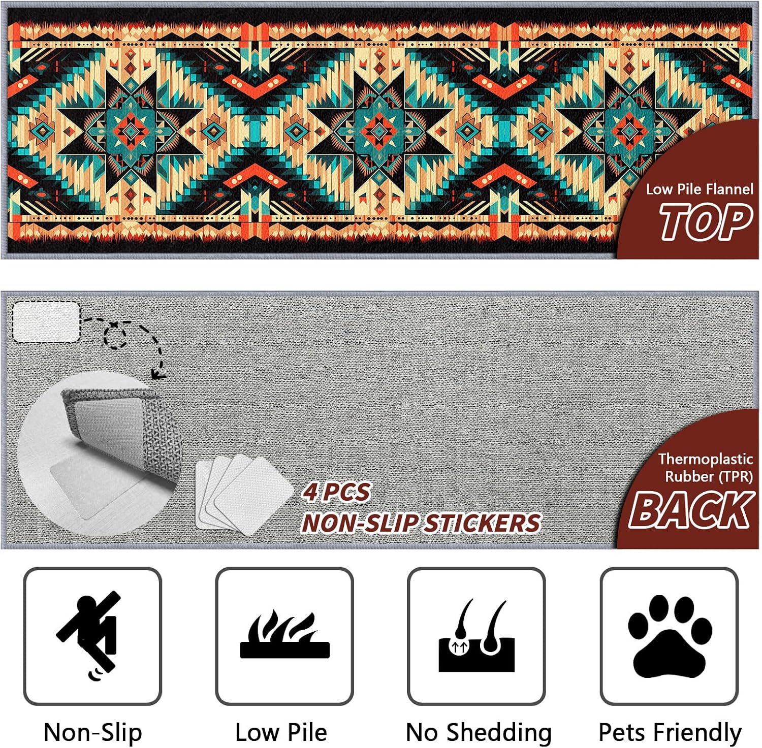 Aztec Rugs for Bedroom, Aztec Runner Rug, 2x7ft, Southwest Native American Rustic Hallway Runner, Boho Ethnic Retro Low Pile Washable Runner Rug - Aztec Home Decor