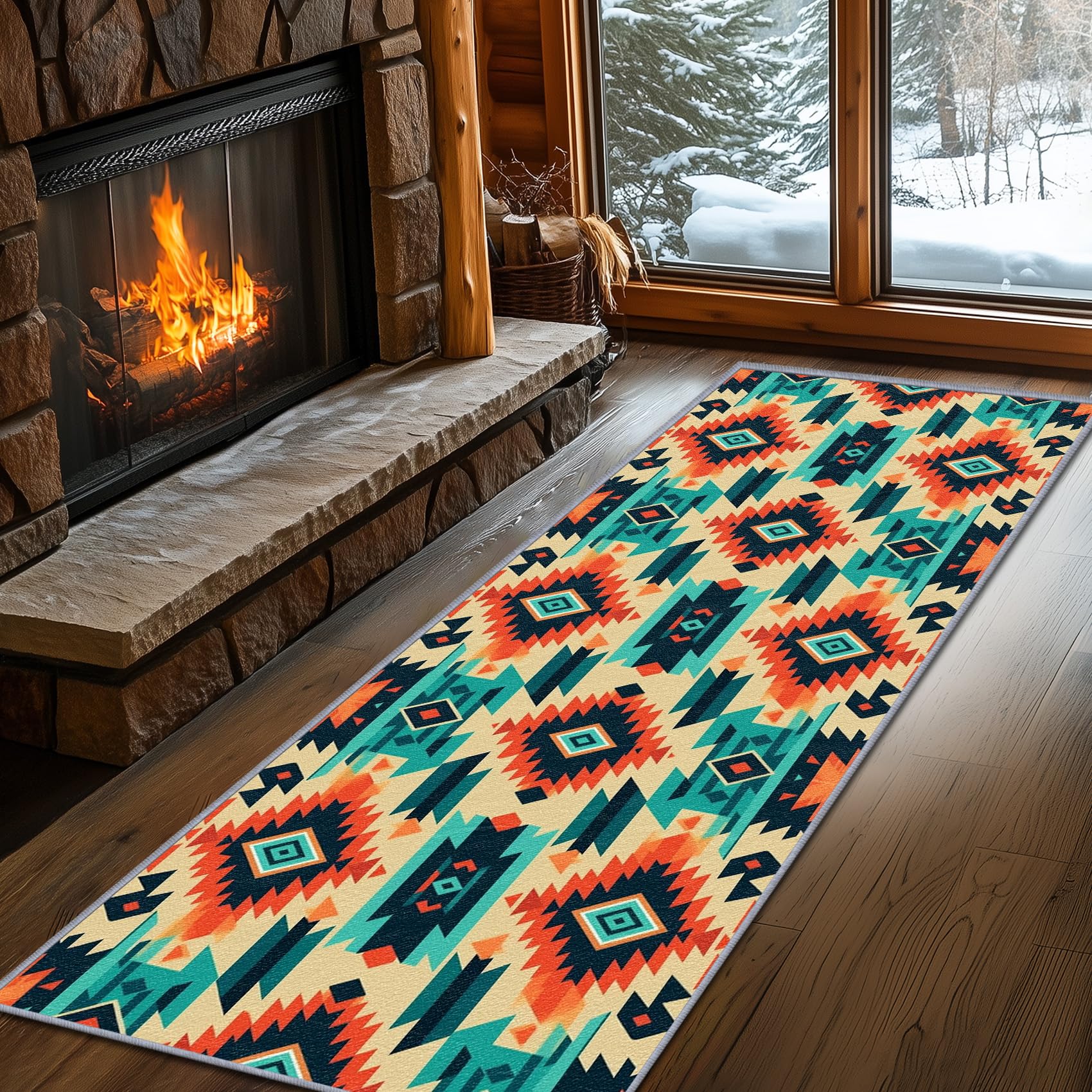 Aztec Rugs for Bedroom, Aztec Runner Rug, 2x7ft, Southwest Native American Rustic Hallway Runner, Boho Ethnic Retro Low Pile Washable Runner Rug - Aztec Home Decor