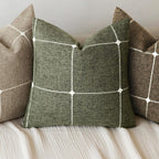 Foindtower Pack of 2 Decorative Faux Linen Jacquard Check Throw Pillow Covers Farmhouse Cushion Cover with Grid Textured Accent Pillowcase for Couch Sofa Living Room Home Decor,20×20 Inch,Olive Green