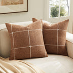 2 Packs Grid Embroidery Throw Pillow Covers, 18x18 Inch Light Sage Green, Farmhouse Linen Decorative Light Green Cushion Covers for Sofa Bed Living Room Home Decor