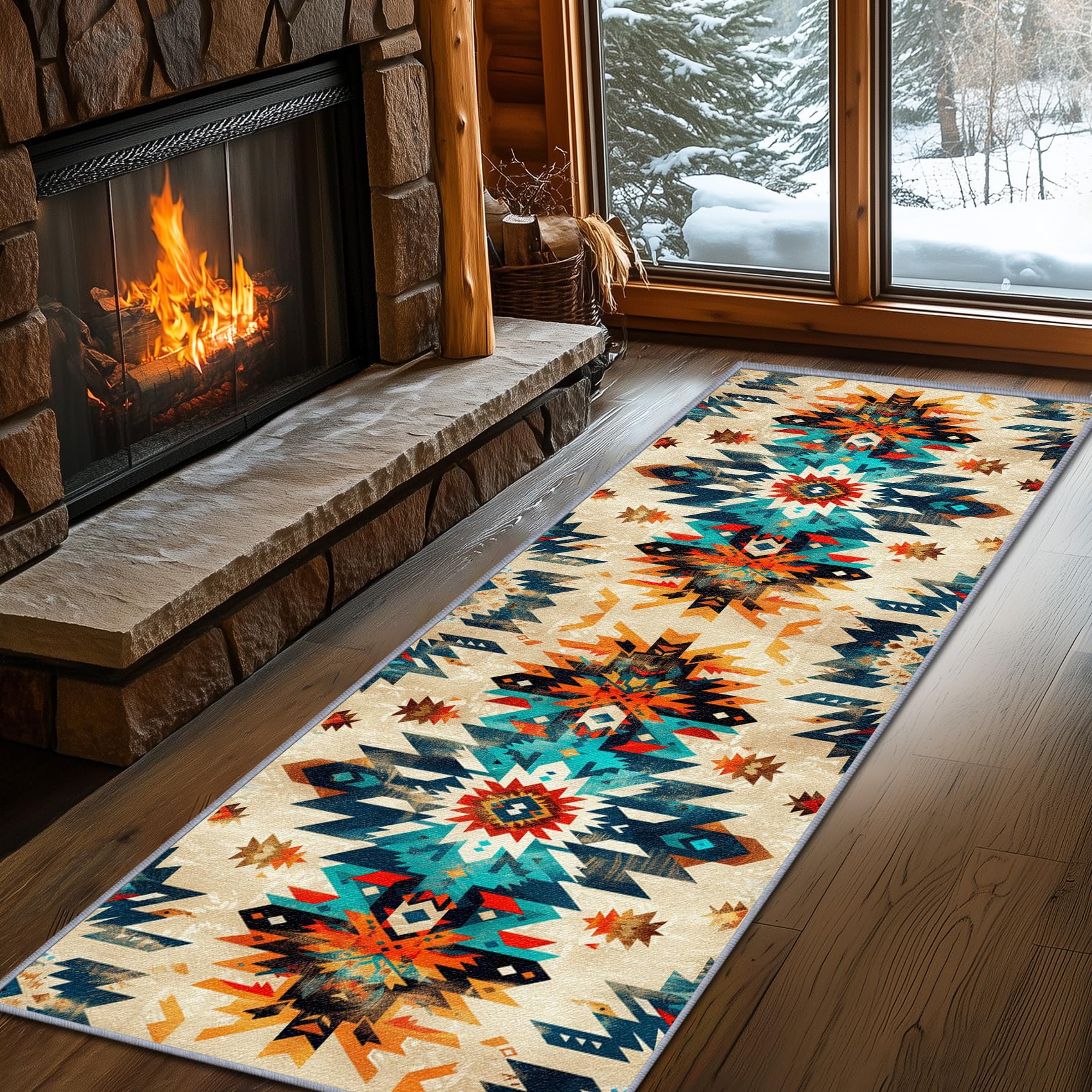 Aztec Rugs for Bedroom, Aztec Runner Rug, 2x7ft, Southwest Native American Rustic Hallway Runner, Boho Ethnic Retro Low Pile Washable Runner Rug - Aztec Home Decor