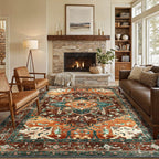 Yamaziot Washable Runner Rug, 2x8 Non-Slip Boho Vintage Hallway Rug Runner with Rubber Backing, Stain Resistant & Low Pile Faux Wool Distressed Carpet Runner for Bedroom, Kitchen, Laundry, Entrance