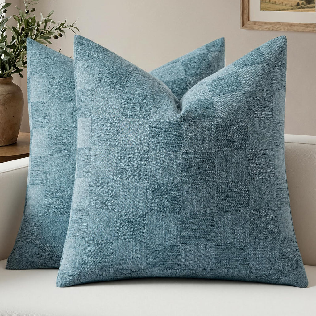 a moment Set of 2 Decorative Linen Throw Pillow Covers,Large Grid Textured Neutral Boho Farmhouse Cushion Covers,Soft Aesthetic Pillowcases for Couch Sofa Living Room Home Decor,20x20 Inch,Beige