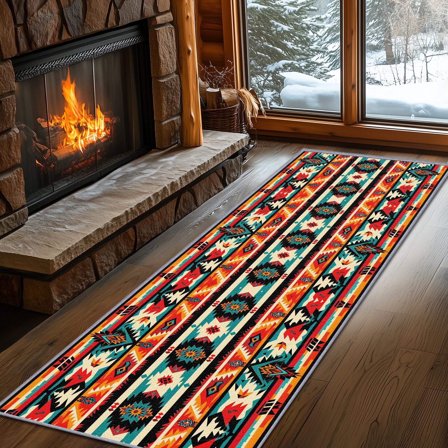 Aztec Rugs for Bedroom, Aztec Runner Rug, 2x7ft, Southwest Native American Rustic Hallway Runner, Boho Ethnic Retro Low Pile Washable Runner Rug - Aztec Home Decor