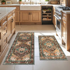 Yamaziot Washable Runner Rug, 2x8 Non-Slip Boho Vintage Hallway Rug Runner with Rubber Backing, Stain Resistant & Low Pile Faux Wool Distressed Carpet Runner for Bedroom, Kitchen, Laundry, Entrance