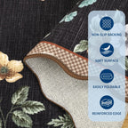GarveeHome Floral Scalloped Kitchen Runner Rug, 2X6 Washable Hallway Runner Non-Slip, Soft Print Laundry Room Rug Low-Pile Stain Resistant Boho Carpet for Bathroom Bedroom Dorm, Black