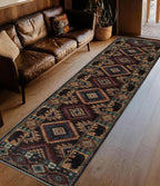 Hallway Runner Rug 2x6 Indoor Door Mat - Bear Rustic Cabin Non-Slip Entryway Rug, Low Pile Tribal Print for Kitchen, Bedroom