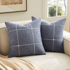 2 Packs Grid Embroidery Throw Pillow Covers, 18x18 Inch Light Sage Green, Farmhouse Linen Decorative Light Green Cushion Covers for Sofa Bed Living Room Home Decor