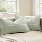 2 Packs Grid Embroidery Throw Pillow Covers, 18x18 Inch Light Grey, Farmhouse Linen Decorative Grey Cushion Covers for Sofa Bed Living Room Home Decor