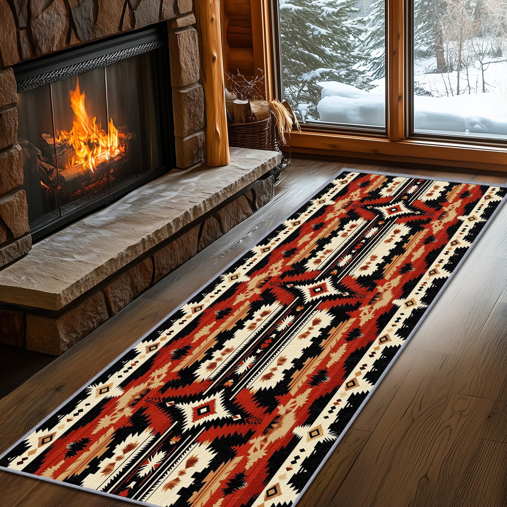 Aztec Rugs for Bedroom, Aztec Runner Rug, 2x7ft, Southwest Native American Rustic Hallway Runner, Boho Ethnic Retro Low Pile Washable Runner Rug - Aztec Home Decor