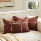 2 Packs Grid Embroidery Throw Pillow Covers, 18x18 Inch Light Grey, Farmhouse Linen Decorative Grey Cushion Covers for Sofa Bed Living Room Home Decor