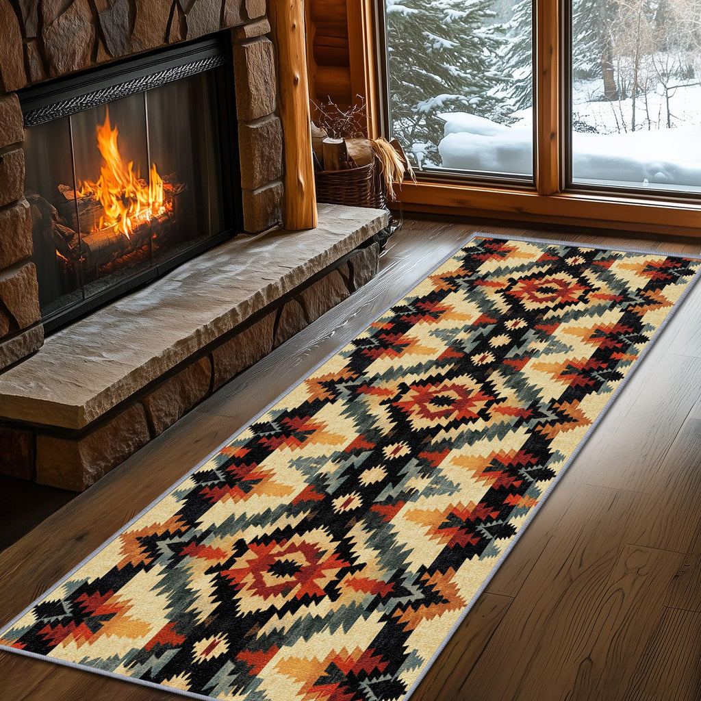 Aztec Rugs for Bedroom, Aztec Runner Rug, 2x7ft, Southwest Native American Rustic Hallway Runner, Boho Ethnic Retro Low Pile Washable Runner Rug - Aztec Home Decor