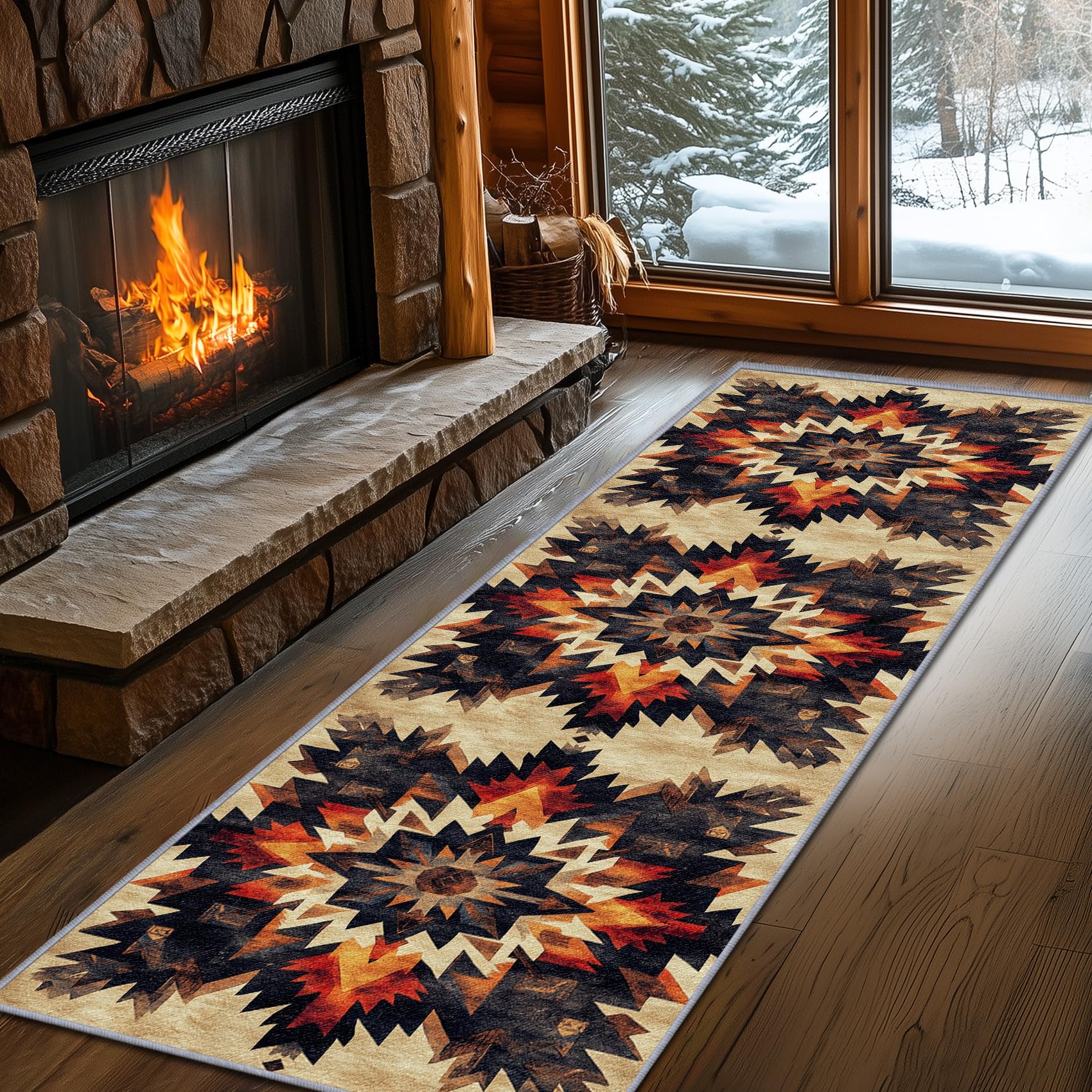 Aztec Rugs for Bedroom, Aztec Runner Rug, 2x7ft, Southwest Native American Rustic Hallway Runner, Boho Ethnic Retro Low Pile Washable Runner Rug - Aztec Home Decor