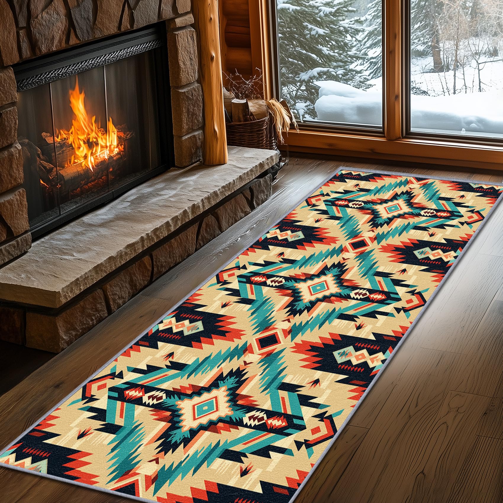 Aztec Rugs for Bedroom, Aztec Runner Rug, 2x7ft, Southwest Native American Rustic Hallway Runner, Boho Ethnic Retro Low Pile Washable Runner Rug - Aztec Home Decor