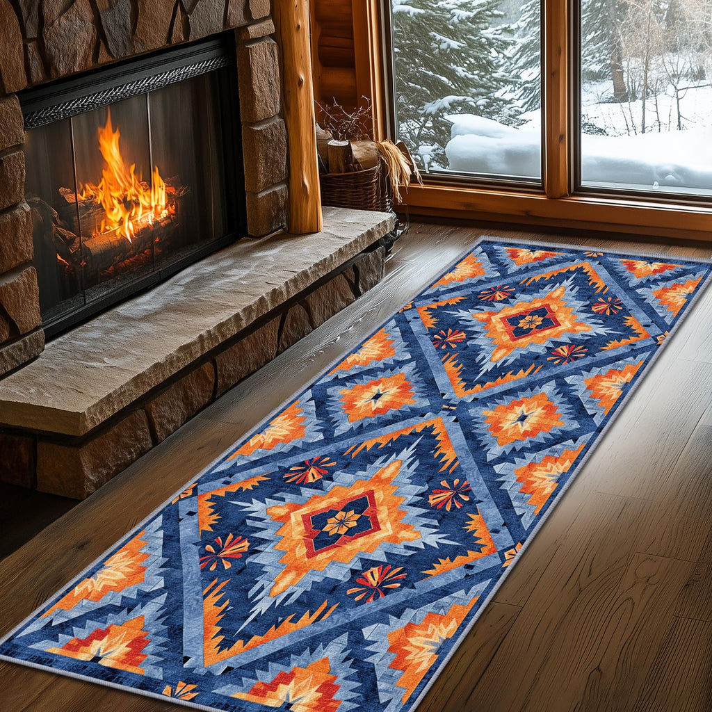 Aztec Rugs for Bedroom, Aztec Runner Rug, 2x7ft, Southwest Native American Rustic Hallway Runner, Boho Ethnic Retro Low Pile Washable Runner Rug - Aztec Home Decor