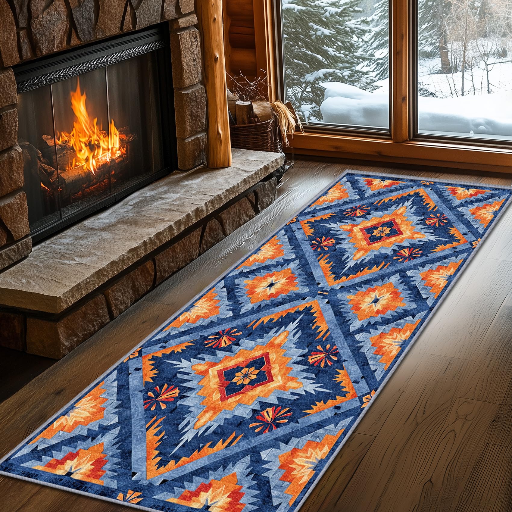 Aztec Rugs for Bedroom, Aztec Runner Rug, 2x7ft, Southwest Native American Rustic Hallway Runner, Boho Ethnic Retro Low Pile Washable Runner Rug - Aztec Home Decor