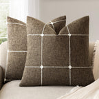 Foindtower Pack of 2 Decorative Faux Linen Jacquard Check Throw Pillow Covers Farmhouse Cushion Cover with Grid Textured Accent Pillowcase for Couch Sofa Living Room Home Decor,20×20 Inch,Olive Green