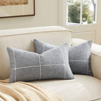 2 Packs Grid Embroidery Throw Pillow Covers, 18x18 Inch Light Sage Green, Farmhouse Linen Decorative Light Green Cushion Covers for Sofa Bed Living Room Home Decor