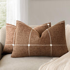Foindtower Pack of 2 Decorative Faux Linen Jacquard Check Throw Pillow Covers Farmhouse Cushion Cover with Grid Textured Accent Pillowcase for Couch Sofa Living Room Home Decor,20×20 Inch,Olive Green