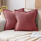 MIULEE Decorative Throw Pillow Covers for Couch Bed Livingroom 20x20 Inch Set of 2 Beige Boho Accent Throw Pllows Broadside Striped Patchwork Soft Corduroy Pillowcases