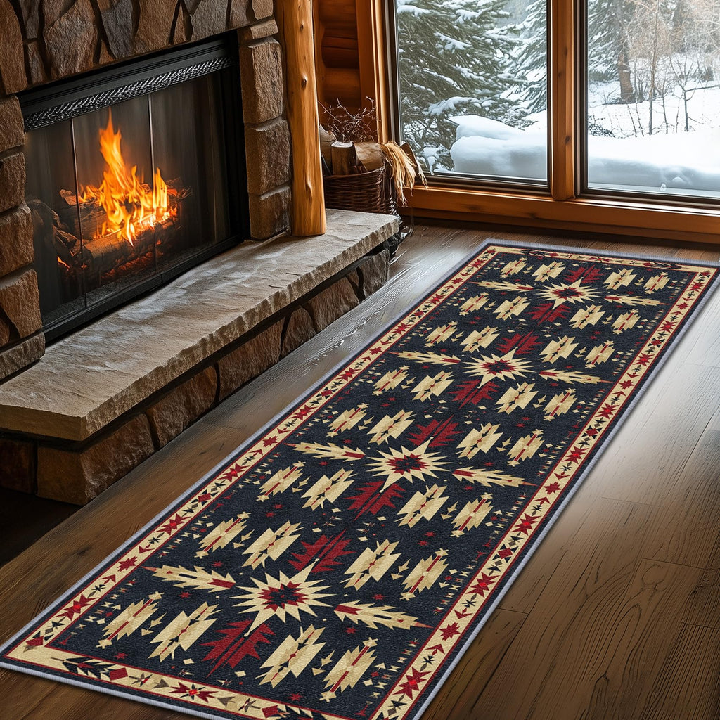 Aztec Rugs for Bedroom, Aztec Runner Rug, 2x7ft, Southwest Native American Rustic Hallway Runner, Boho Ethnic Retro Low Pile Washable Runner Rug - Aztec Home Decor