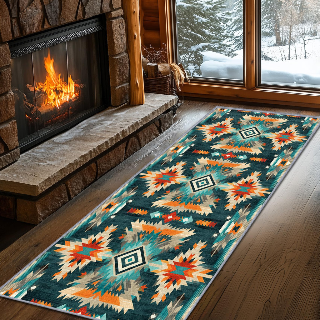 Aztec Rugs for Bedroom, Aztec Runner Rug, 2x7ft, Southwest Native American Rustic Hallway Runner, Boho Ethnic Retro Low Pile Washable Runner Rug - Aztec Home Decor