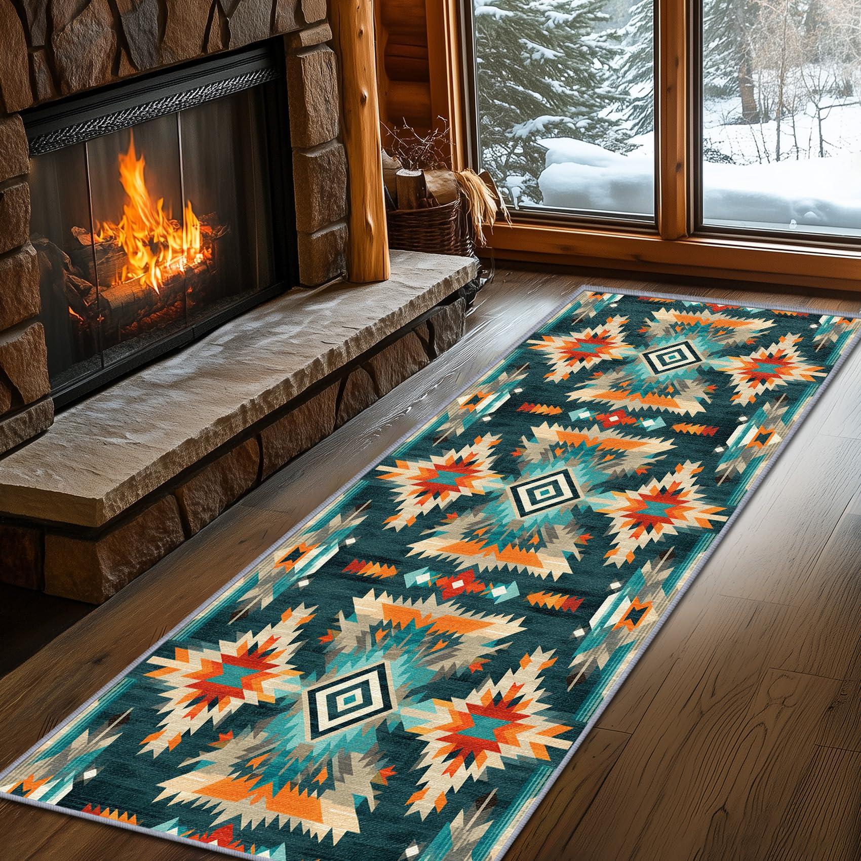 Aztec Rugs for Bedroom, Aztec Runner Rug, 2x7ft, Southwest Native American Rustic Hallway Runner, Boho Ethnic Retro Low Pile Washable Runner Rug - Aztec Home Decor