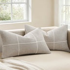 2 Packs Grid Embroidery Throw Pillow Covers, 18x18 Inch Light Sage Green, Farmhouse Linen Decorative Light Green Cushion Covers for Sofa Bed Living Room Home Decor