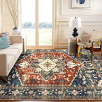 Yamaziot Washable Runner Rug, 2x8 Non-Slip Boho Vintage Hallway Rug Runner with Rubber Backing, Stain Resistant & Low Pile Faux Wool Distressed Carpet Runner for Bedroom, Kitchen, Laundry, Entrance