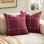 2 Packs Grid Embroidery Throw Pillow Covers, 18x18 Inch Light Grey, Farmhouse Linen Decorative Grey Cushion Covers for Sofa Bed Living Room Home Decor