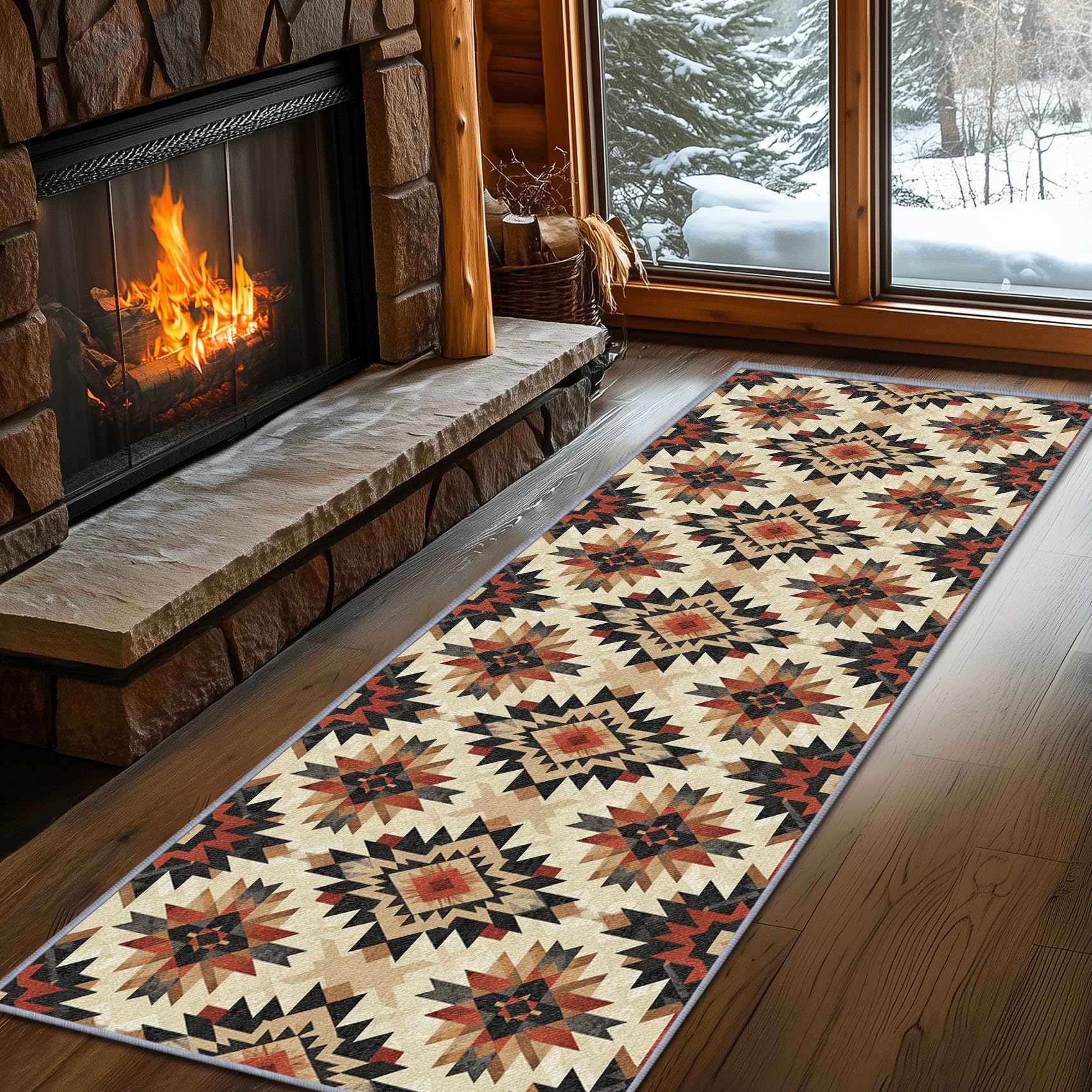 Aztec Rugs for Bedroom, Aztec Runner Rug, 2x7ft, Southwest Native American Rustic Hallway Runner, Boho Ethnic Retro Low Pile Washable Runner Rug - Aztec Home Decor