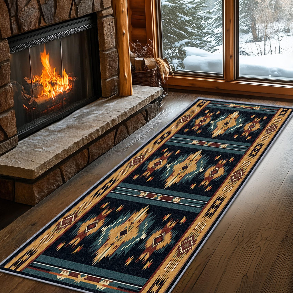 Aztec Rugs for Bedroom, Aztec Runner Rug, 2x7ft, Southwest Native American Rustic Hallway Runner, Boho Ethnic Retro Low Pile Washable Runner Rug - Aztec Home Decor